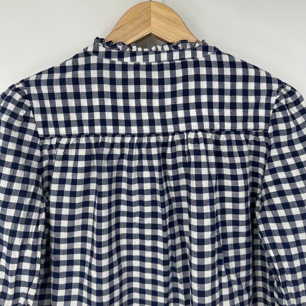 Navy and White Gingham Ruffle-Trim Blouse - Picture 8 of 11